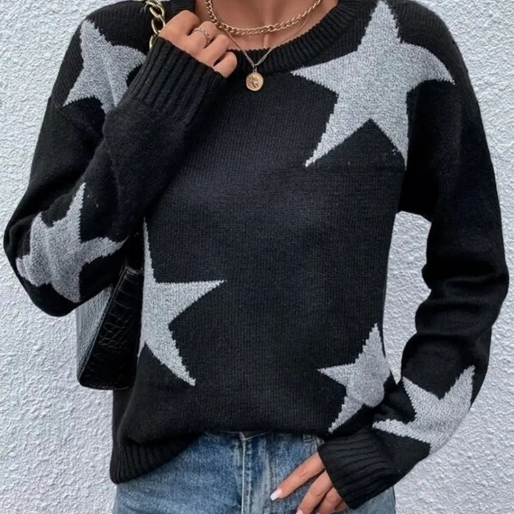 STARS BLACK WHITE TOP SWEATER, LIGHTWEIGHT SZ SM nwt hp🔥🔥🔥🔥🔥 - Picture 3 of 5